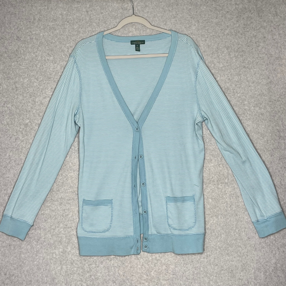 Lauren Jeans Co. Ralph Lauren Blue Striped Cotton Cardigan Sweater XL